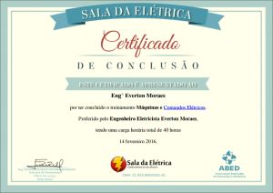 O Curso de Comandos Elétricos ministrado por Everton Moraes é realizado à distância e possui certificado de conclusão do curso.